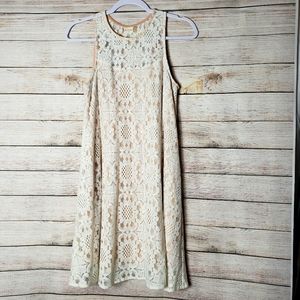 Altar’d State Lace Eyelet Strappy Back Mini Dress Ivory Tan Small